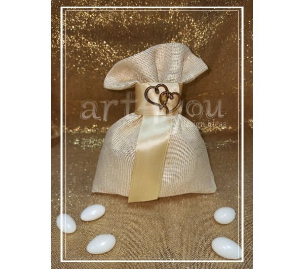 Μπομπονιέρα γάμου πουγκί με διπλή καρδιά